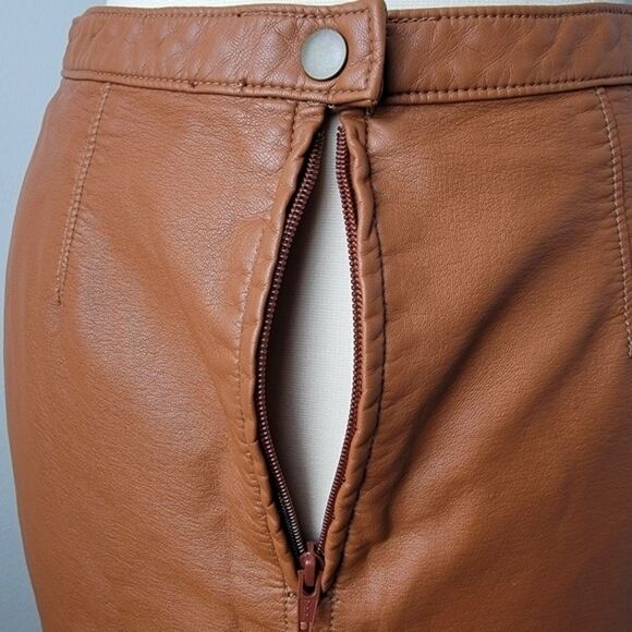🍁 Free People Brown Midnight Magic Faux Leather Mini Skirt Size 6 - Picture 7 of 13
